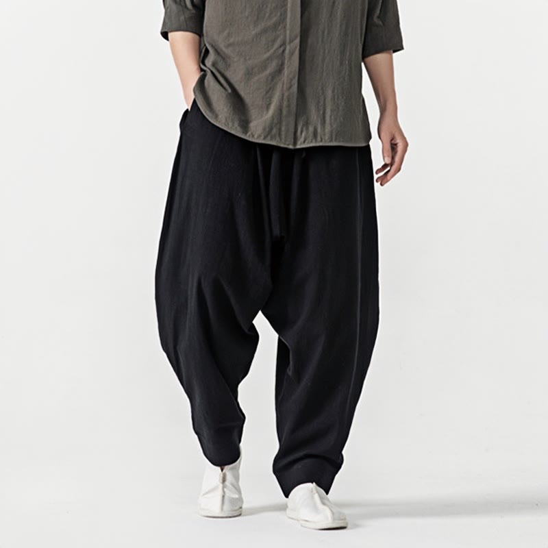 Pantaloni harem da uomo con coulisse e tasche in tinta unita primaverili Buddha Stones - image 10