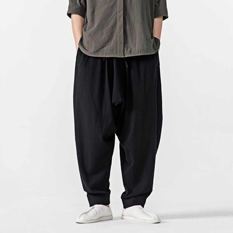 Pantaloni harem da uomo con coulisse e tasche in tinta unita primaverili Buddha Stones - image 9