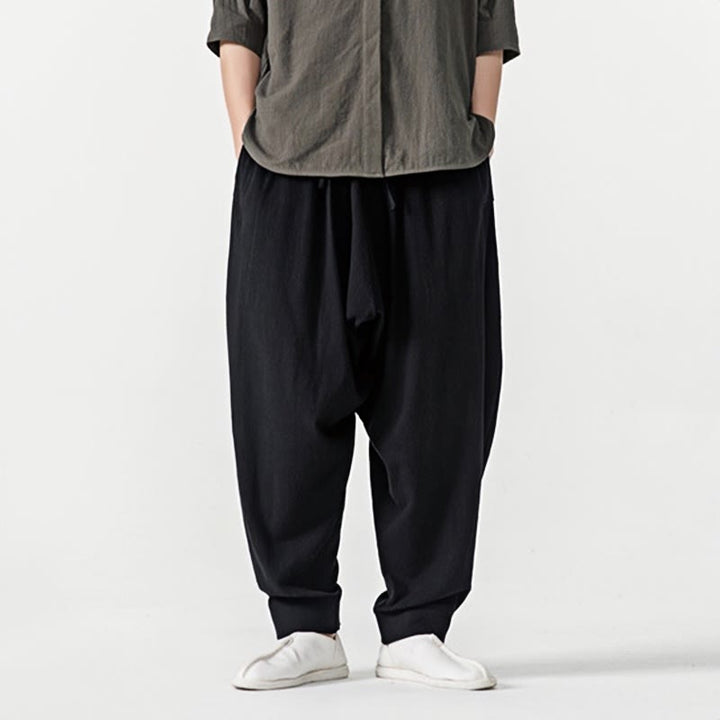 Pantaloni harem da uomo con coulisse e tasche in tinta unita primaverili Buddha Stones - image 9