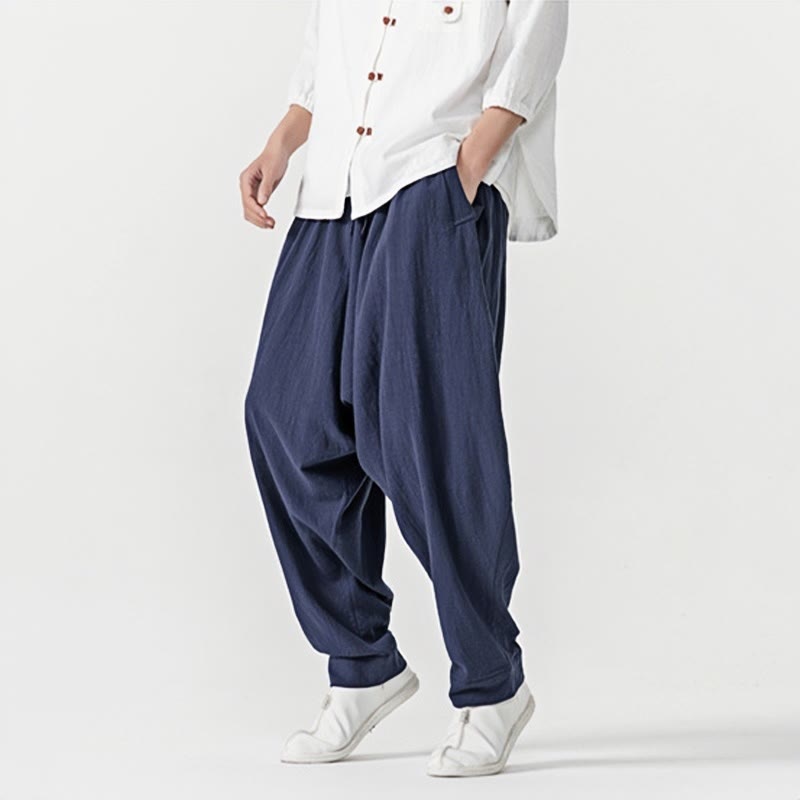 Pantaloni harem da uomo con coulisse e tasche in tinta unita primaverili Buddha Stones - image 5