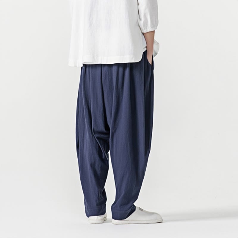 Pantaloni harem da uomo con coulisse e tasche in tinta unita primaverili Buddha Stones - image 3