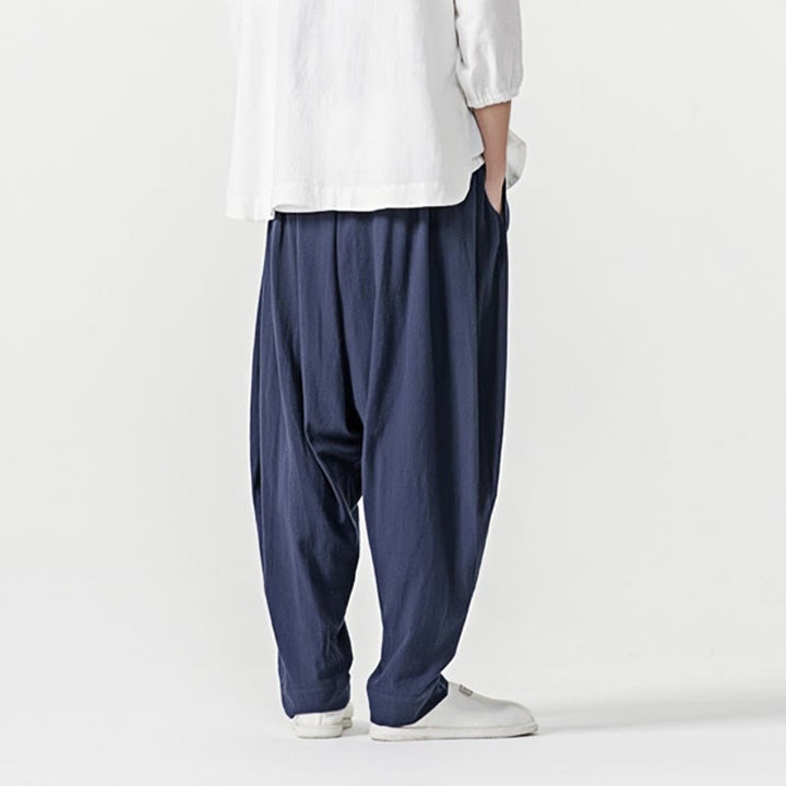 Pantaloni harem da uomo con coulisse e tasche in tinta unita primaverili Buddha Stones - image 3