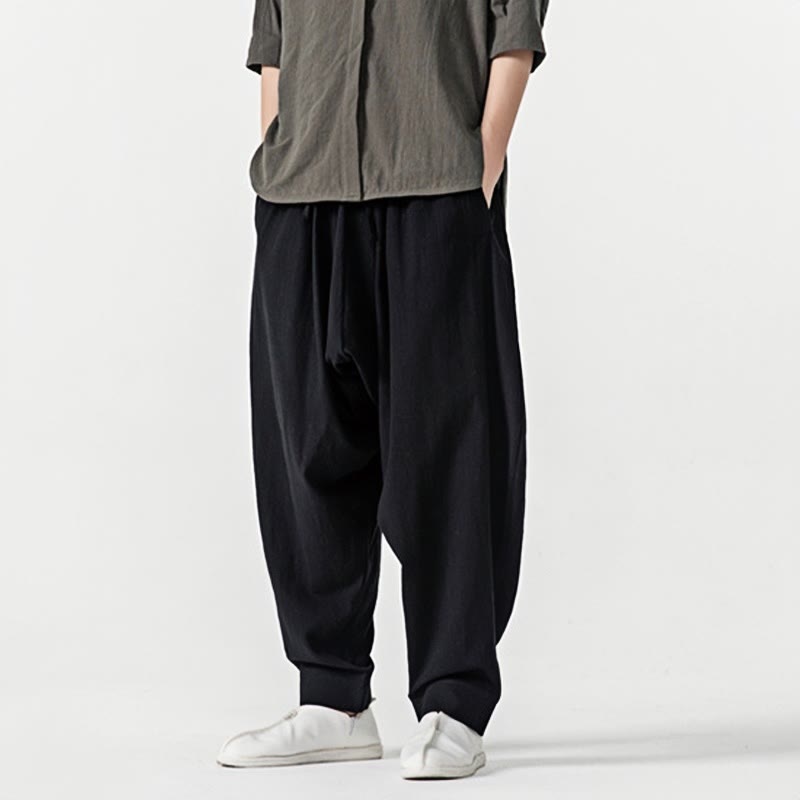 Pantaloni harem da uomo con coulisse e tasche in tinta unita primaverili Buddha Stones - image 15