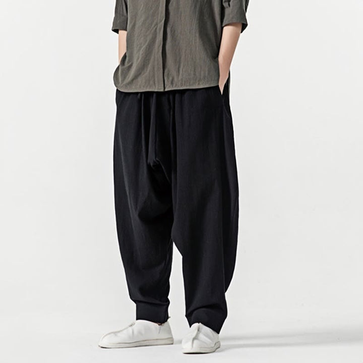 Pantaloni harem da uomo con coulisse e tasche in tinta unita primaverili Buddha Stones - image 15