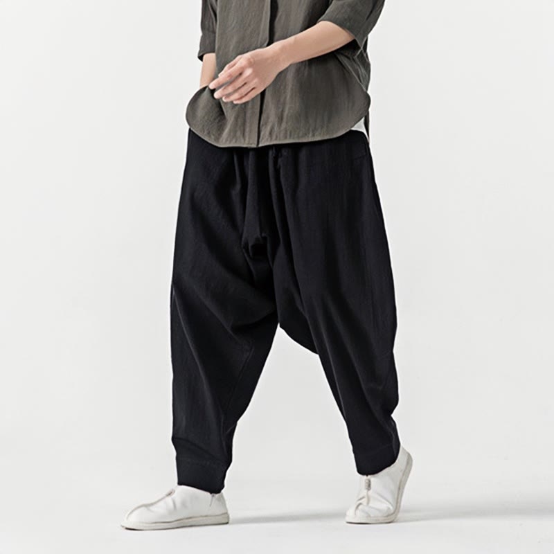 Pantaloni harem da uomo con coulisse e tasche in tinta unita primaverili Buddha Stones