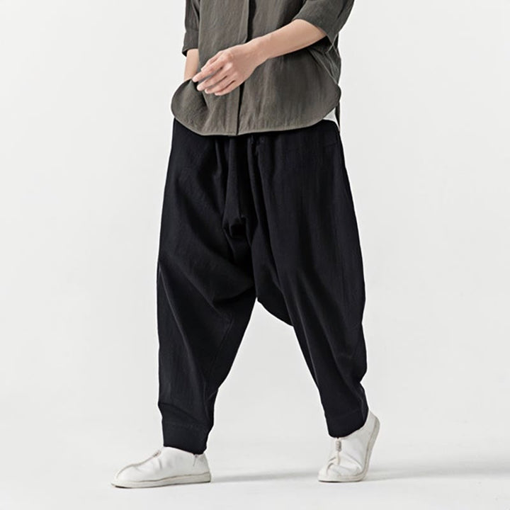 Pantaloni harem da uomo con coulisse e tasche in tinta unita primaverili Buddha Stones