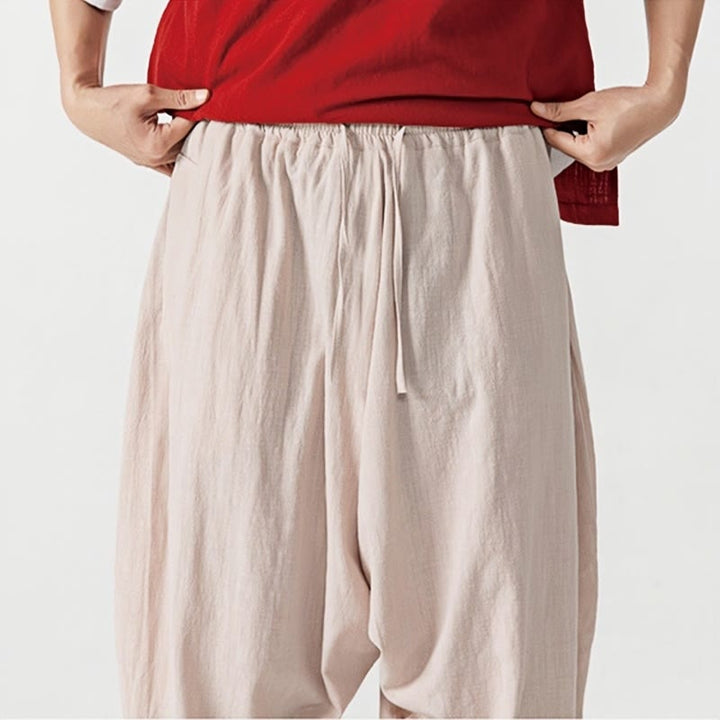 Pantaloni harem da uomo con coulisse e tasche in tinta unita primaverili Buddha Stones - image 28