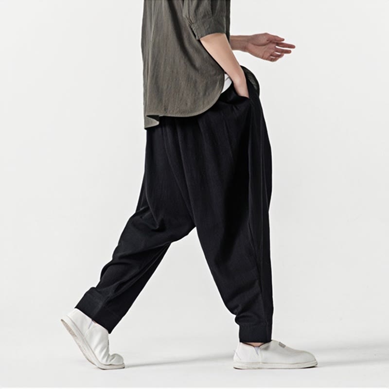 Pantaloni harem da uomo con coulisse e tasche in tinta unita primaverili Buddha Stones - image 13