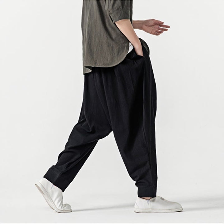 Pantaloni harem da uomo con coulisse e tasche in tinta unita primaverili Buddha Stones - image 13
