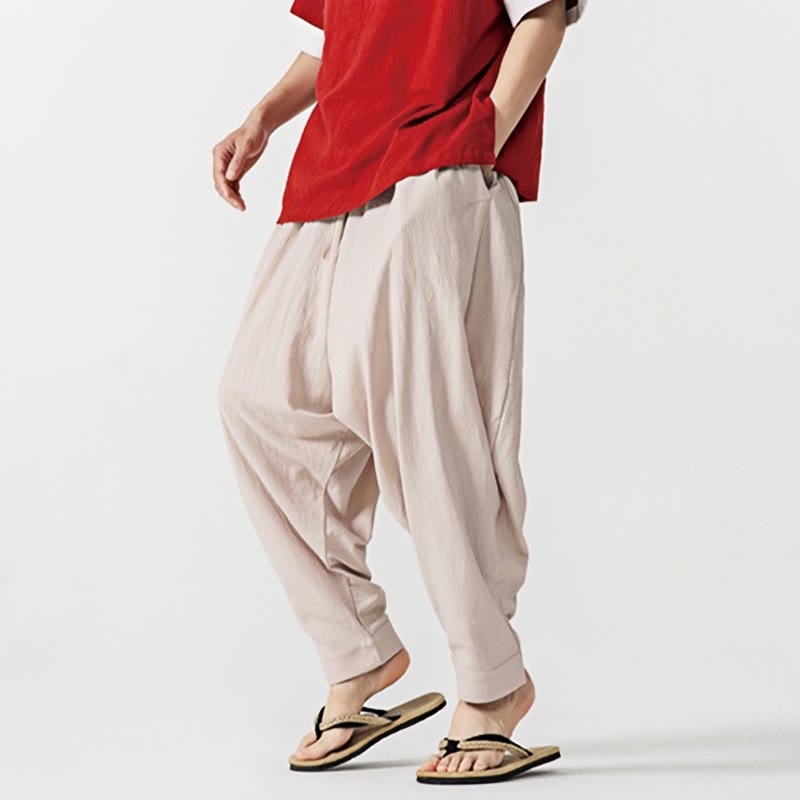 Pantaloni harem da uomo con coulisse e tasche in tinta unita primaverili Buddha Stones - image 24