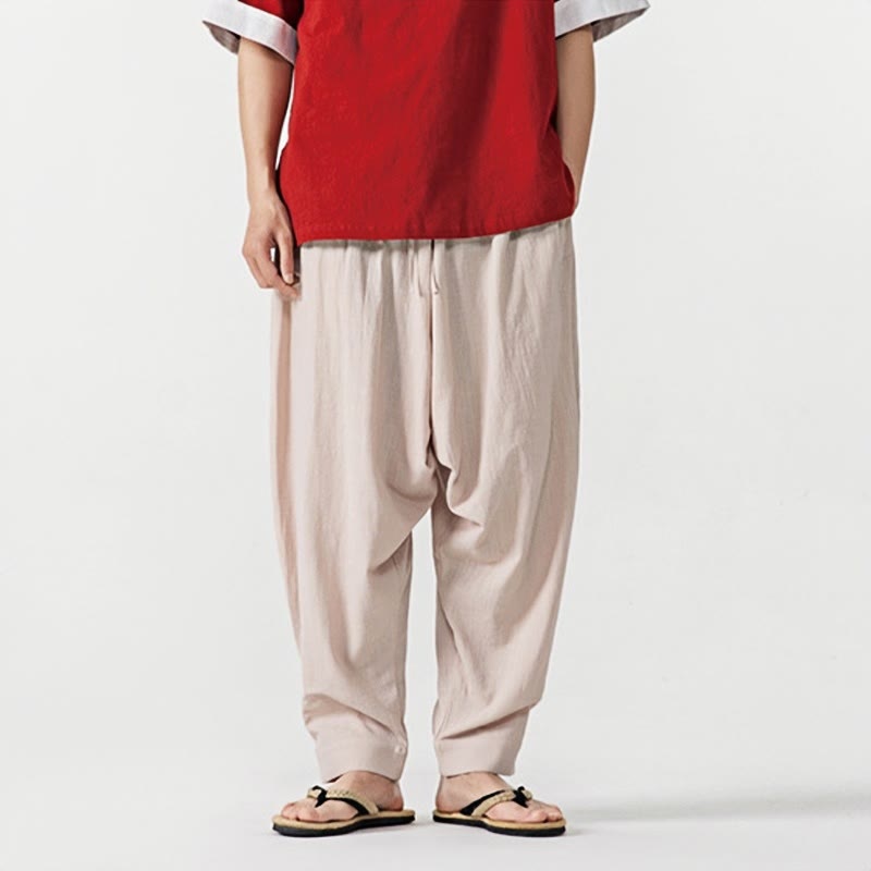 Pantaloni harem da uomo con coulisse e tasche in tinta unita primaverili Buddha Stones - image 19