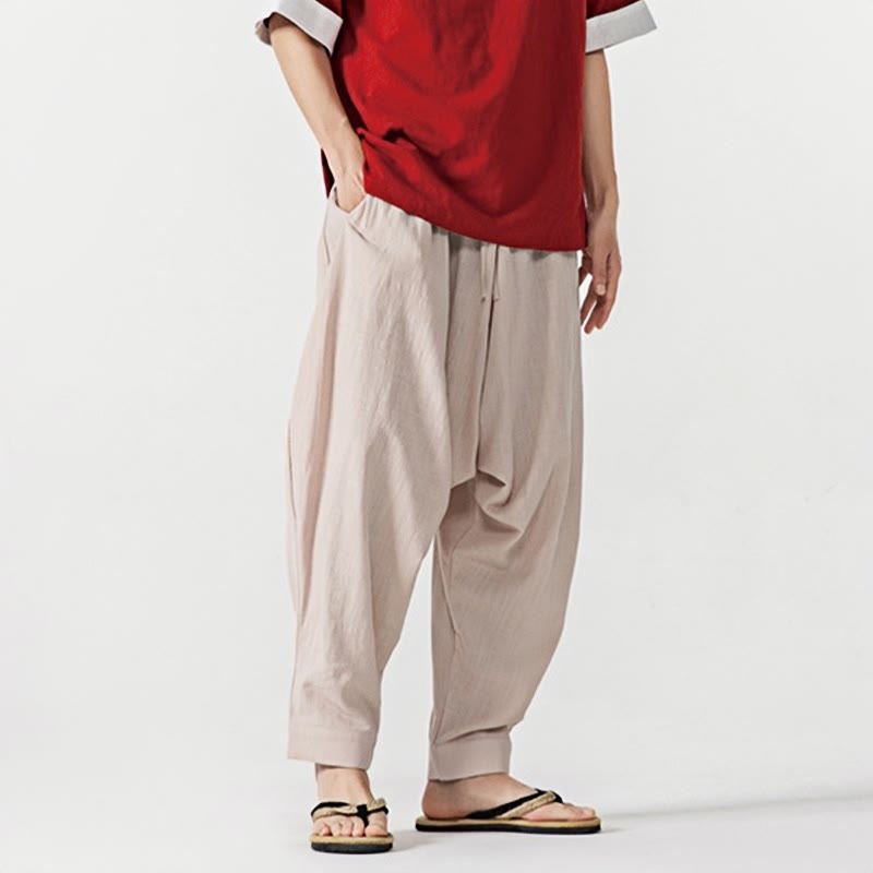 Pantaloni harem da uomo con coulisse e tasche in tinta unita primaverili Buddha Stones - image 26