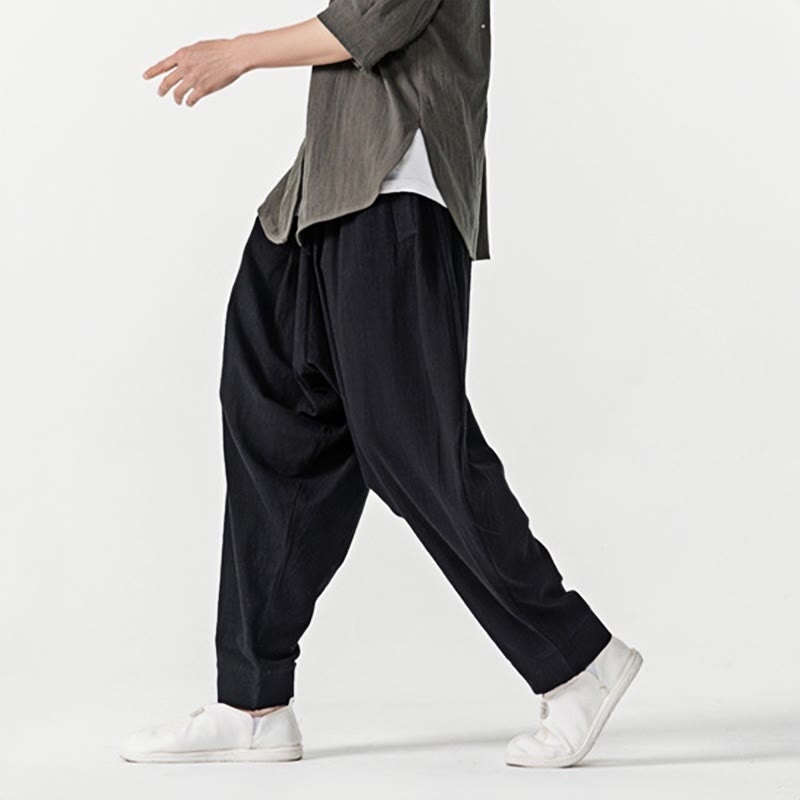 Pantaloni harem da uomo con coulisse e tasche in tinta unita primaverili Buddha Stones