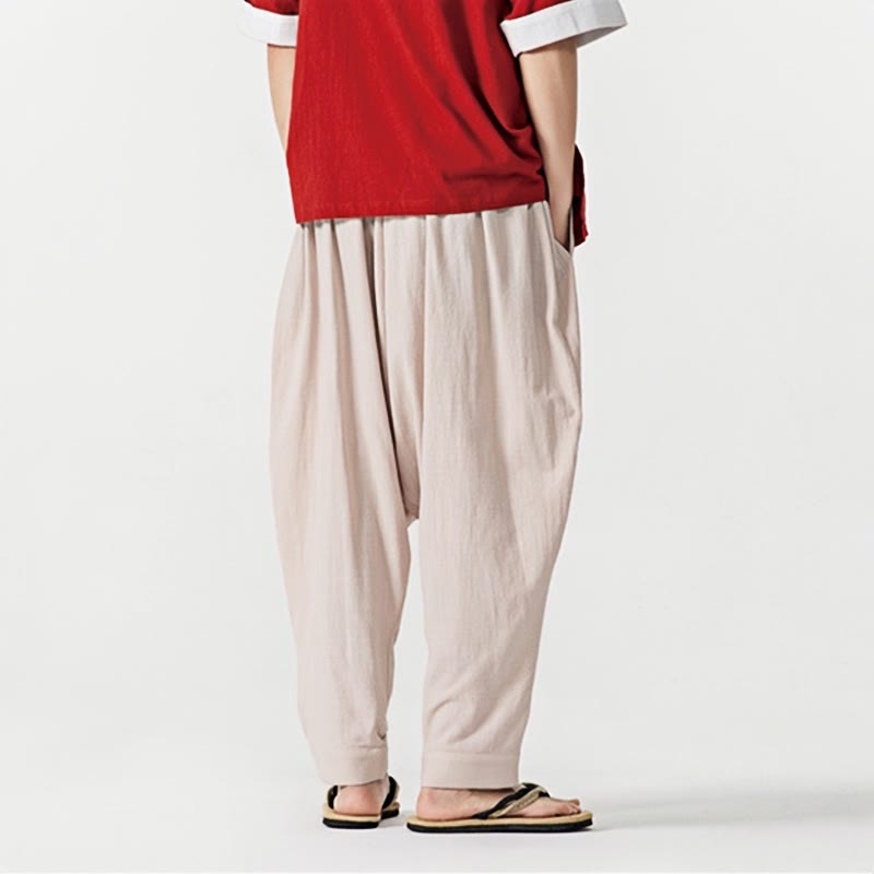 Pantaloni harem da uomo con coulisse e tasche in tinta unita primaverili Buddha Stones - image 22