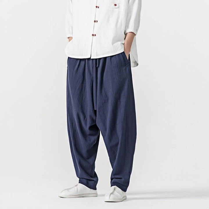 Pantaloni harem da uomo con coulisse e tasche in tinta unita primaverili Buddha Stones - image 6