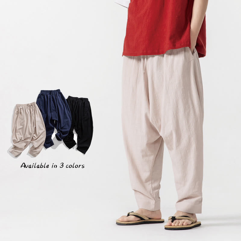 Pantaloni harem da uomo con coulisse e tasche in tinta unita primaverili Buddha Stones - Beige - US/UK/AU46, EU56 (5XL) - image 18
