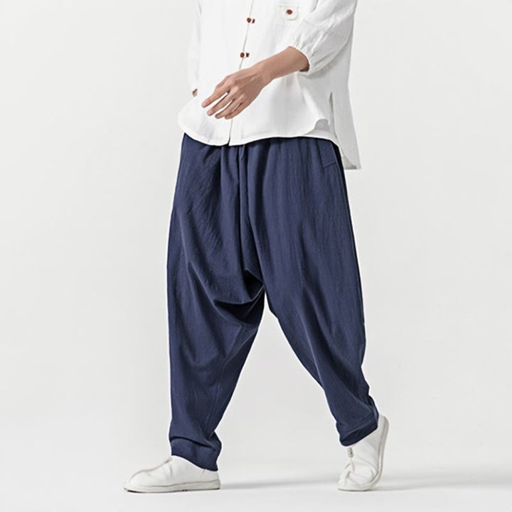 Pantaloni harem da uomo con coulisse e tasche in tinta unita primaverili Buddha Stones - image 2