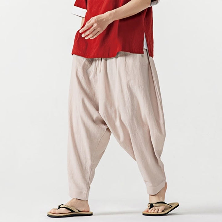 Pantaloni harem da uomo con coulisse e tasche in tinta unita primaverili Buddha Stones - image 21