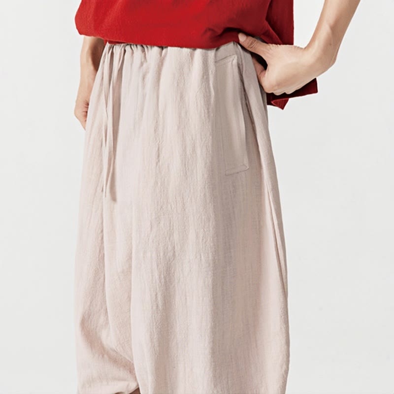 Pantaloni harem da uomo con coulisse e tasche in tinta unita primaverili Buddha Stones - image 29