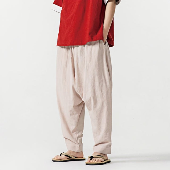 Pantaloni harem da uomo con coulisse e tasche in tinta unita primaverili Buddha Stones - image 25