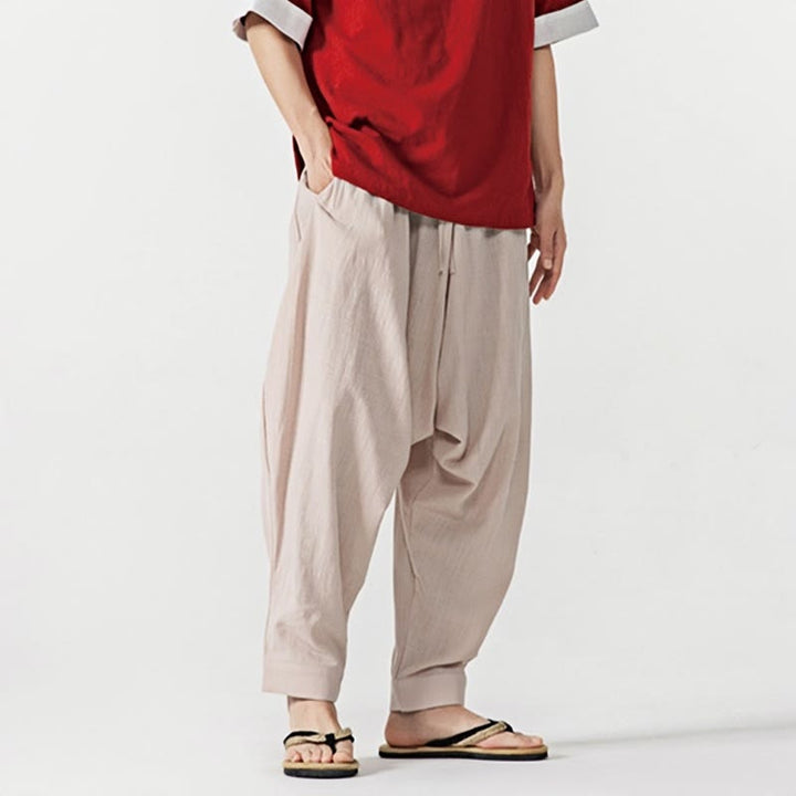 Pantaloni harem da uomo con coulisse e tasche in tinta unita primaverili Buddha Stones - image 26