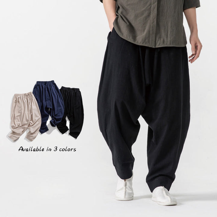 Pantaloni harem da uomo con coulisse e tasche in tinta unita primaverili Buddha Stones - Nero - US/UK/AU46, EU56 (5XL) - image 8