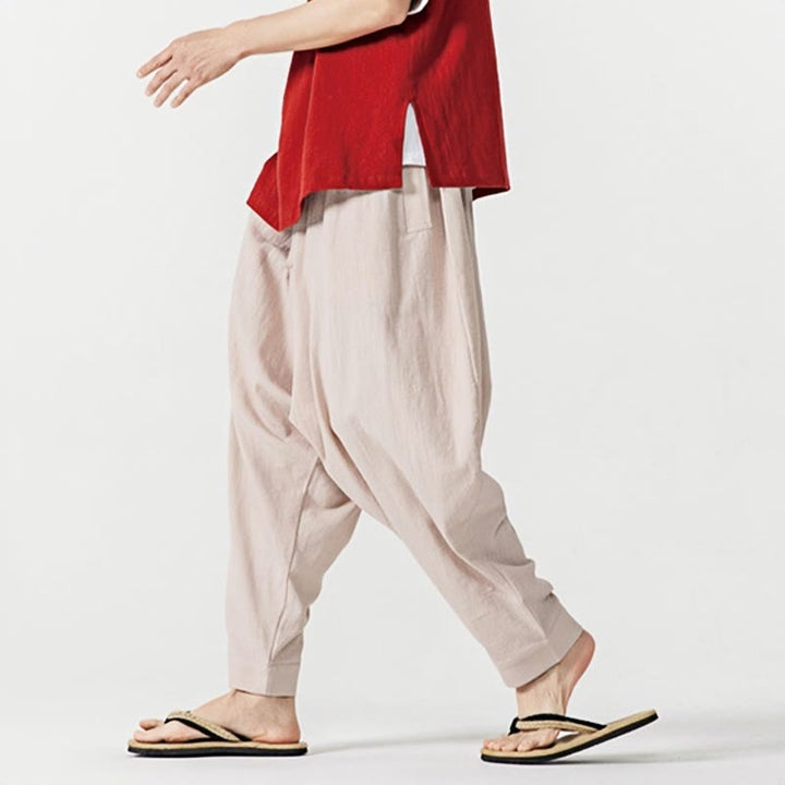 Pantaloni harem da uomo con coulisse e tasche in tinta unita primaverili Buddha Stones - image 27