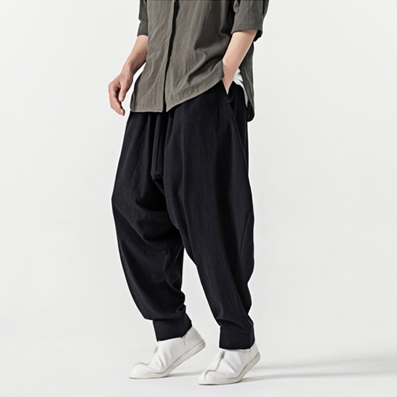 Pantaloni harem da uomo con coulisse e tasche in tinta unita primaverili Buddha Stones - image 14