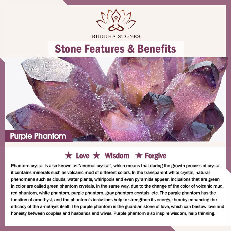 Braccialetto della saggezza dei fiori di farfalla fantasma viola naturale di Buddha Stones