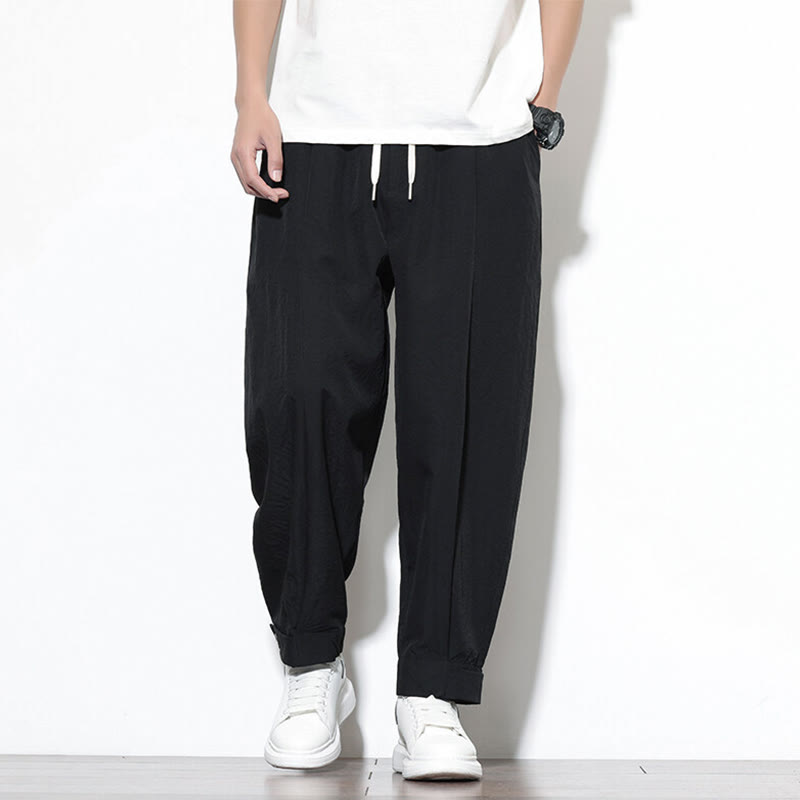 Pantaloni harem da uomo casual a tinta unita con coulisse e tasche, con motivo Buddha Stones. - Nero - US/UK/AU46, EU56 (5XL) - image 9