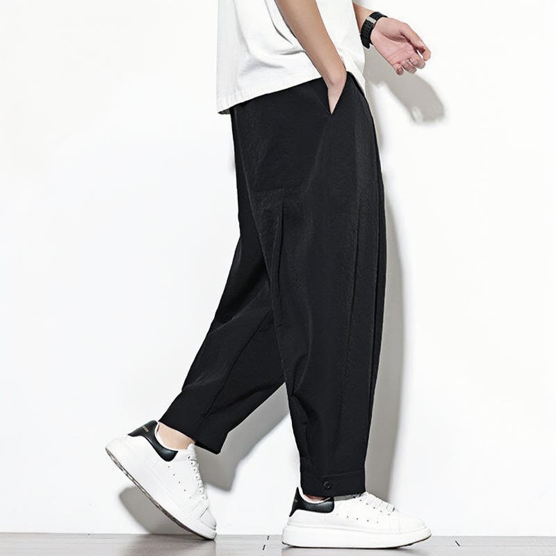 Pantaloni harem da uomo con coulisse, casual, tinta unita, con tasche , Buddha Stones