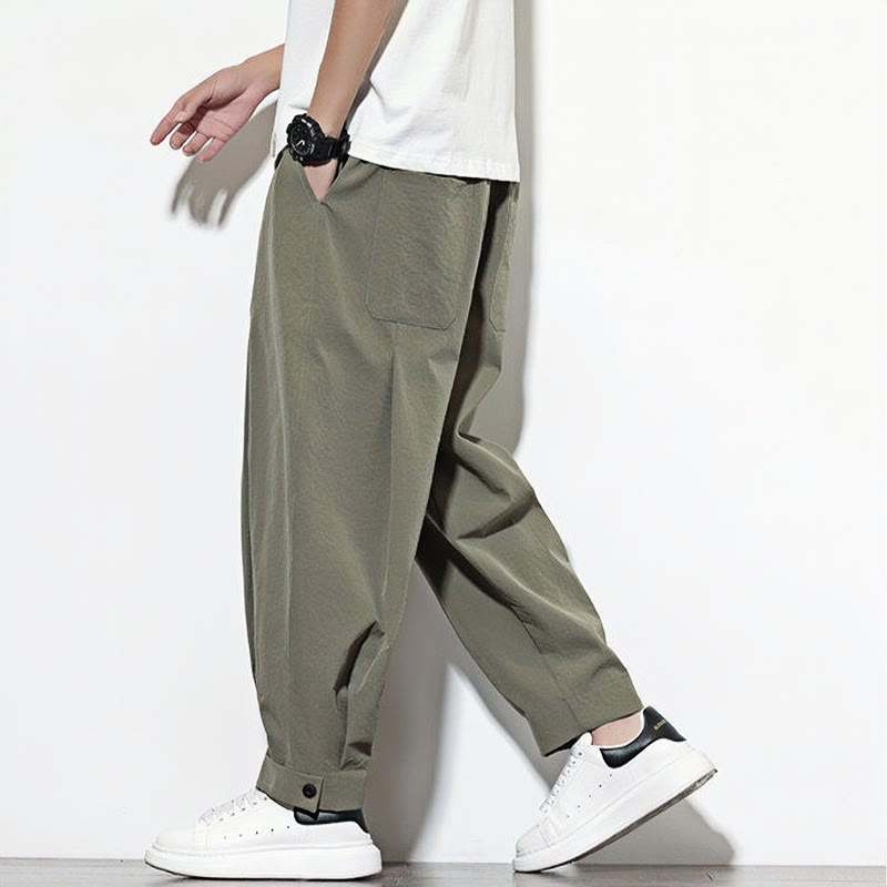 Pantaloni harem da uomo casual a tinta unita con coulisse e tasche, con motivo Buddha Stones. - image 1