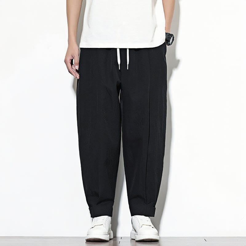 Pantaloni harem da uomo con coulisse, casual, tinta unita, con tasche , Buddha Stones