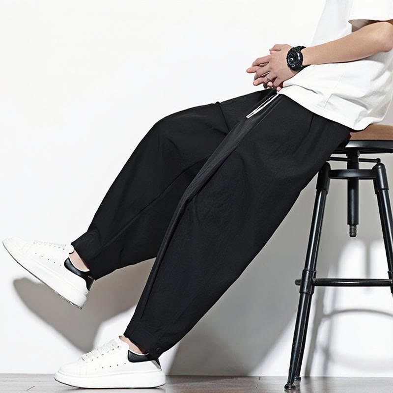 Pantaloni harem da uomo con coulisse, casual, tinta unita, con tasche , Buddha Stones