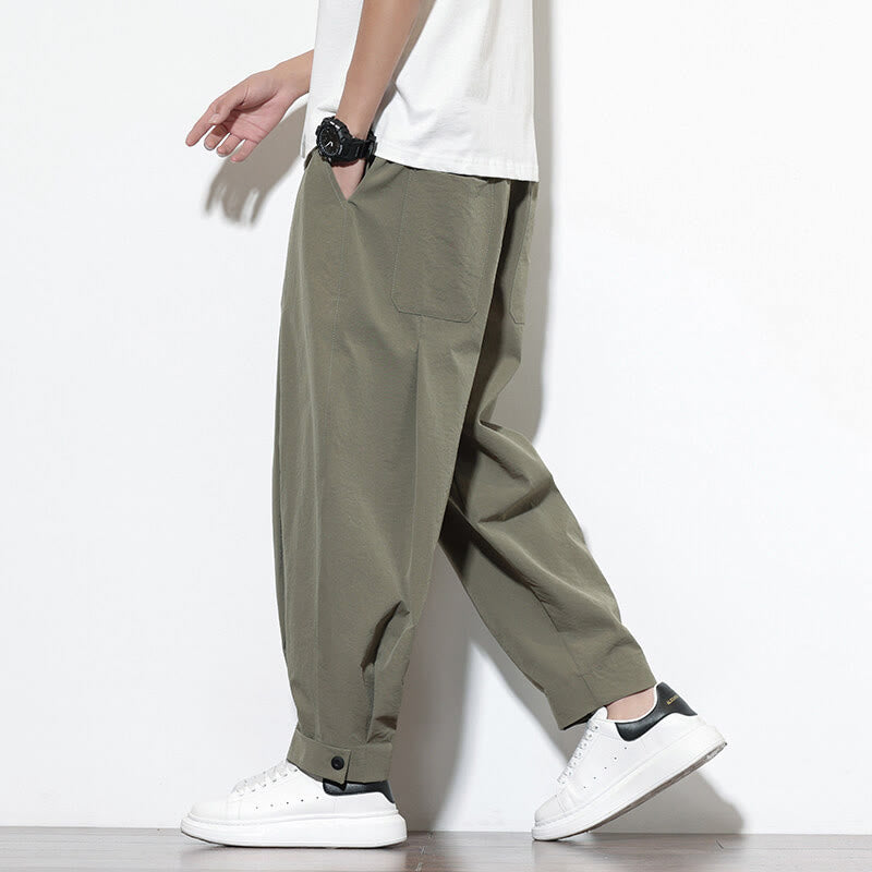 Pantaloni harem da uomo casual a tinta unita con coulisse e tasche, con motivo Buddha Stones. - Verde oliva - US/UK/AU46, EU56 (5XL) - image 0