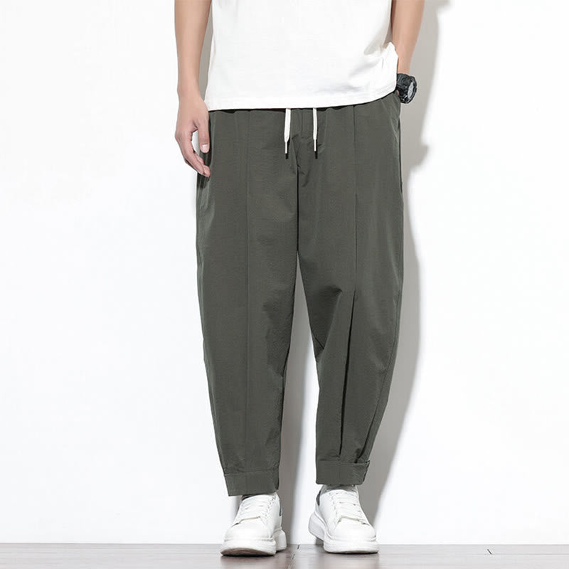 Pantaloni harem da uomo casual a tinta unita con coulisse e tasche, con motivo Buddha Stones. - Oliva - US/UK/AU46, EU56 (5XL) - image 17