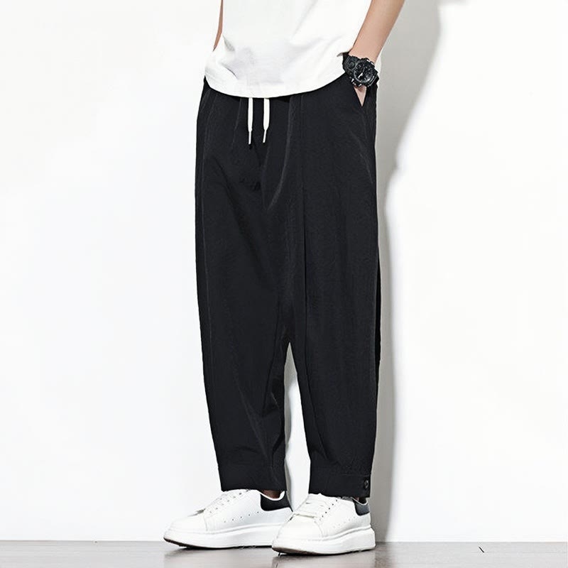 Pantaloni harem da uomo con coulisse, casual, tinta unita, con tasche , Buddha Stones
