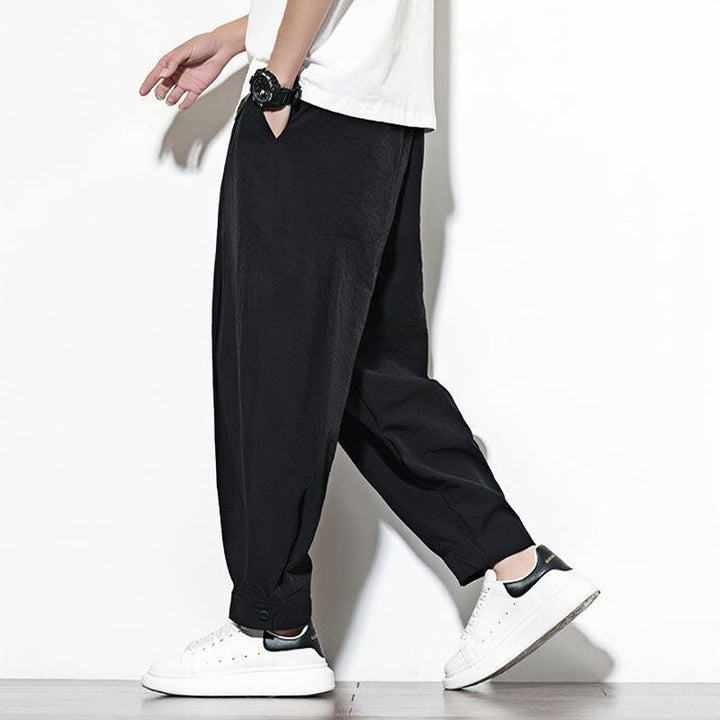 Pantaloni harem da uomo casual a tinta unita con coulisse e tasche, con motivo Buddha Stones. - image 14