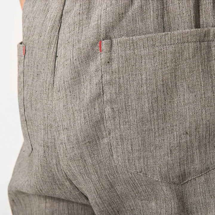 Pantaloni da uomo in lino con tasche e coulisse semplice motivo Buddha Stones