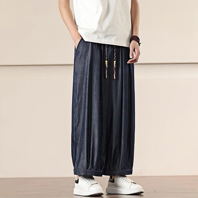 Pantaloni larghi da uomo con coulisse e tasche, tinta unita, modello Buddha Stones Spring - image 36