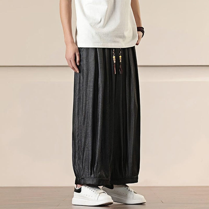 Pantaloni larghi da uomo con coulisse e tasche, tinta unita, modello Buddha Stones Spring - image 5