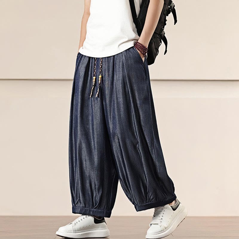 Pantaloni larghi da uomo con coulisse e tasche, tinta unita, modello Buddha Stones Spring - image 33