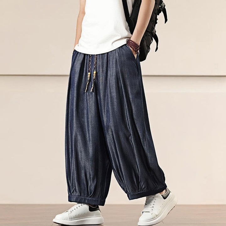 Pantaloni larghi da uomo con coulisse e tasche, tinta unita, modello Buddha Stones Spring - image 33