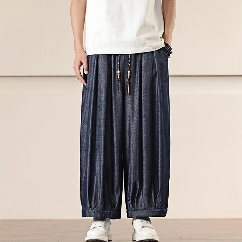 Pantaloni larghi da uomo con coulisse e tasche, tinta unita, modello Buddha Stones Spring - image 34