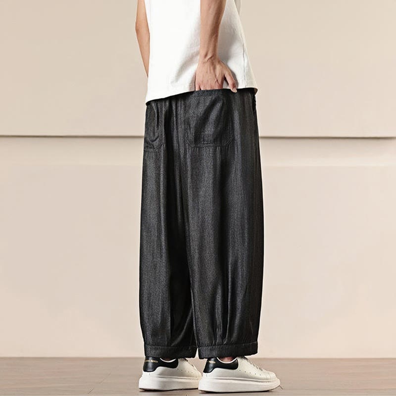 Pantaloni larghi da uomo con coulisse e tasche, tinta unita, modello Buddha Stones Spring - image 4