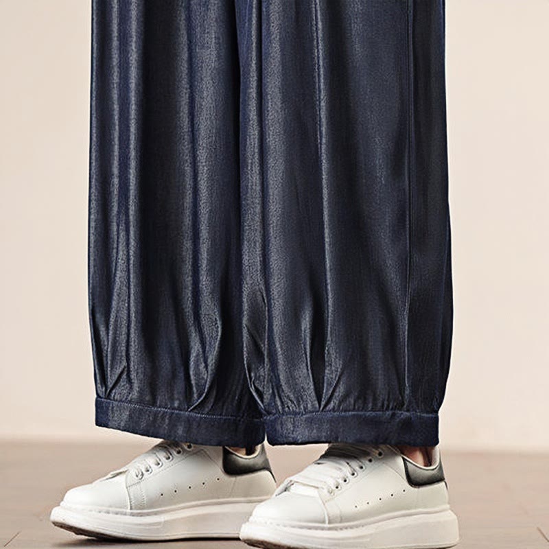 Pantaloni larghi da uomo con coulisse e tasche, tinta unita, modello Buddha Stones Spring - image 42