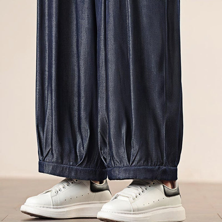Pantaloni larghi da uomo con coulisse e tasche, tinta unita, modello Buddha Stones Spring - image 42