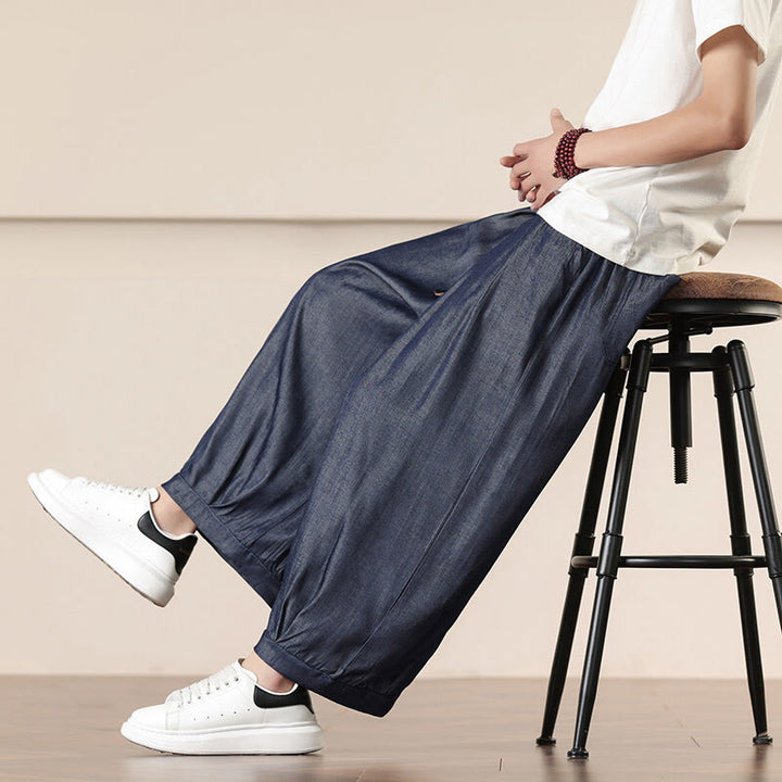 Pantaloni larghi da uomo con coulisse e tasche, tinta unita, modello Buddha Stones Spring - Marina - US/UK/AU46, EU56 (5XL) - image 32
