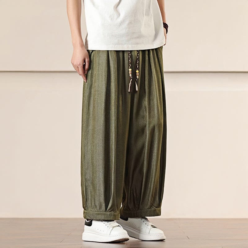 Pantaloni larghi da uomo con coulisse e tasche, tinta unita, modello Buddha Stones Spring - image 27