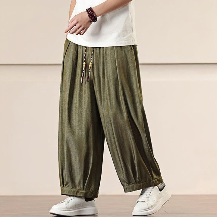 Pantaloni larghi da uomo con coulisse e tasche, tinta unita, modello Buddha Stones Spring - image 28